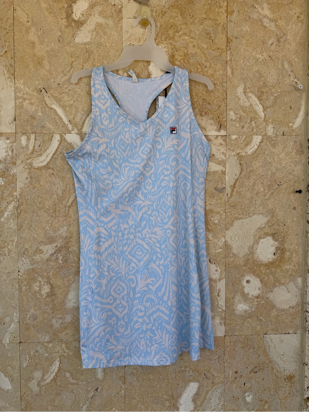 FILA Light Blue & White Patterned Racerback Mini Dress